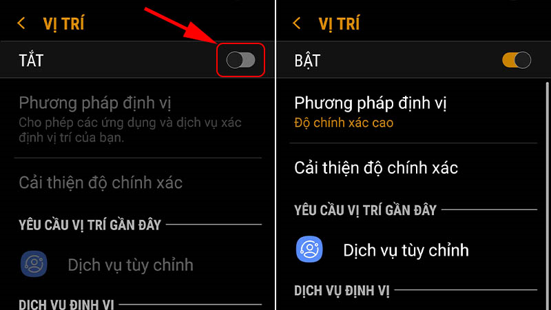 Bật định vị vị tr&iacute;